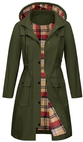 Fashora Veste Imperméable Femme a Capuche Legere Longue Manteau, Vert Militaire, XXL