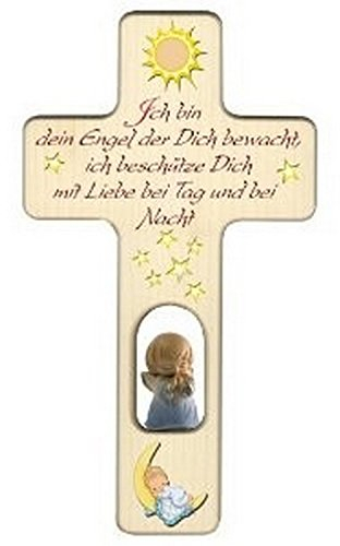 MaMeMi HOLZKREUZ für JUNGEN mit ENGEL & SEGENSSPRUCH aus Südtirol– ca. 20 x 11 cm – mit KINDERGEBETSBÜCHLEIN – Geschenk zur TAUFE, GEBURT, KOMMUNION – Deko fürs KINDERZIMMER mit WANDAUFHÄNGUNG