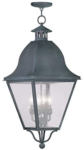Livex Lighting 2547-61 Traditional Four Light Outdoor Chain Lantern from Amwell Collection in Gray Finish, 13.50 inches, Charcoal