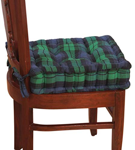 HOMESCAPES Blue and Green Tartan Dining Chair Booster Cushion Large Firm 40 cm Square Seat Pad with Supportive 10 cm Thick Lift Luxury Soft Cotton Cushion For The Elderly, Post-Operative and Pregnancy