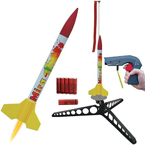 KLIMA Mira Modellrakete mit Umfangreichem Zubehör: Schnellbausatz komplett mit Startrampe, Zündgerät, Treibsätzen, Elektrozünder und Schutzwatte! - Landung erfolgt mittels Fallschirm