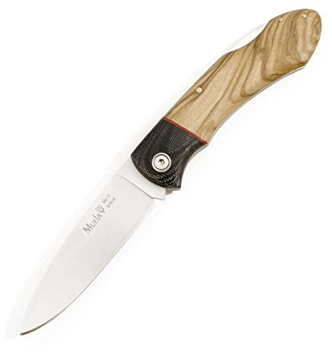Navaja Muela Serie GT GT-8M.OL, Hoja de 8 cm, con Bloqueo, cachas de Madera de Olivo, Peso 90 Gramos + Tarjeta Multiusos de Regalo