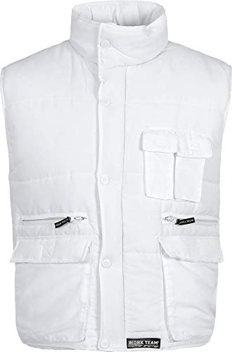 Work Team Chaleco Acolchado y Multibolsillos, con Cortavientos en Mangas. Hombre Blanco M