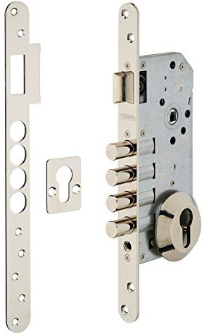 THIRARD - Serratura Infilare a Cilindro per Porta d'Ingresso - Rosace Aperta - Asse 50 mm - Bordi Tondi - Acciaio Embossato - Targhetta Acciaio Bordi Tondi - Grigio