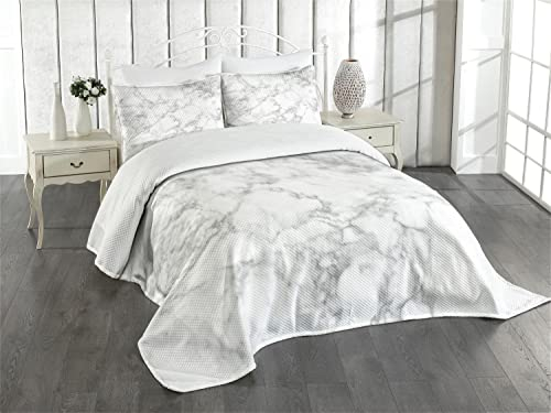 ABAKUHAUS Marmor Tagesdecke Set, Granit Natur Spots, Set mit Kissenbezügen Waschbar, für Doppelbetten 220 x 220 cm, Hellgrau Sand