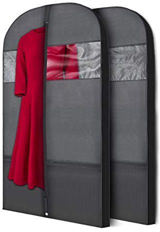 Plixio 54 Black Garment Bags for Travel or Hanging Clothes Storage - Suit Bags Carriers Covers for Men & Women - Dresses, Shirts, Fur Coats, Jackets - Zippered Breathable Gusset Clothing Storage Bags