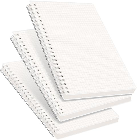 RETTACY Graph Grid Paper Notebook, 3-Pack, 160 Pages per Pack, A5 Medium Size (5.7'' × 8.3''), 100 GSM Thick Paper, Spiral-bound, Flexible Plastic Cover, for Students, Homework, Math, Engineering