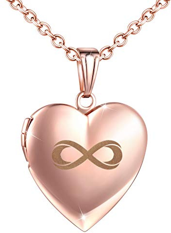 MicLee Damen Unendlichkeit Zeichen Kette Foto Herz Medaillon Photo Bilder Amulett Silber/Rosegold/Gold Edelstahl Anhänger Halskette mit Geschenkbox Grußkarte,Super Weihnachten Geschenk