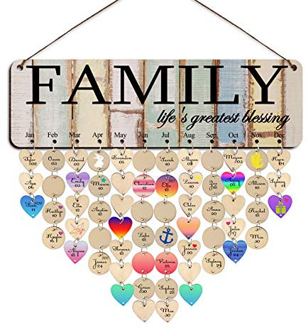 Mothers Day Grandma Gifts,Birthday Calendar Wall Hanging, Family Birthday Reminder Board, Wooden Family Birthday Plaque with Tags,Gifts for Mom Grandma