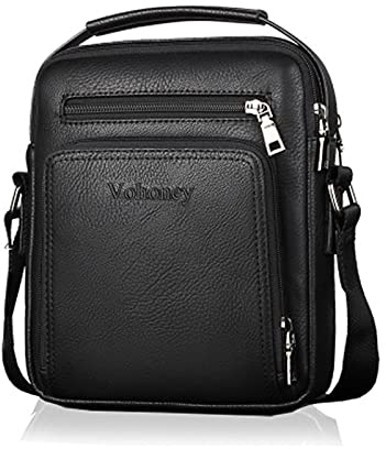 Vohoney Herren-Schultertasche - Schwarz, 21 cm x 26 cm x 6 cm - Minimalistisch - Messenger Bag - 2 Abteilungen - 2 Taschen - Leder & Polyurethan - Für Jungen & Herren