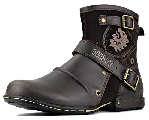 Herr Stövlar Chelsea Motorcykel Boots för Män Mode Känga Vandring Combat Ankel Dragkedja Svart Brun OS-5008-1-DarkBrown-13