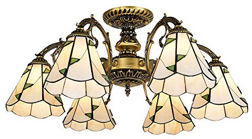 NZDY Ceiling Light Farmhouse Chandelier Rose Flower Stained Glass Pendant Lighting 5 Lights Fixture Decorate Dinner Room Living Room Bedroom,Bronze,6 Lights