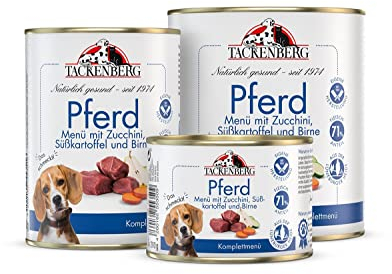 TACKENBERG Pferd mit Zucchini, Süßkartoffel und Birne Nassfutter Dose für Hunde - Hundefutter in Premiumqualität - natürlich getreidefrei, 6 x 200 g