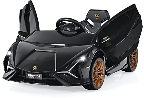 COSTWAY 12V Lamborghini Kinder Elektroauto mit 2,4G-Fernbedienung, Kinderauto 3-5km/h mit MP3, Radio, Musik und LED-Scheinwerfer, für Kinder von 3-8 Jahren (Schwarz)