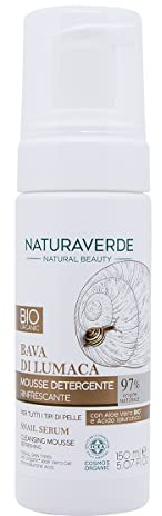 Naturaverde | BIO - Mousse Detergente Viso alla Bava di Lumaca, Mousse BIO, Mousse Detergente BIO, Mousse Detergente con Aloe Vera BIO e Acido Ialuronico, Certificata ICEA, Rinfrescante, 150ml
