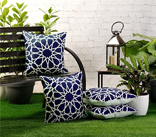 Red Rainbow 4 Pack Waterproof Garden Cushion Covers Boho Arrow design 18 inch x 18 inch 45 cm Square (Navy Blue)