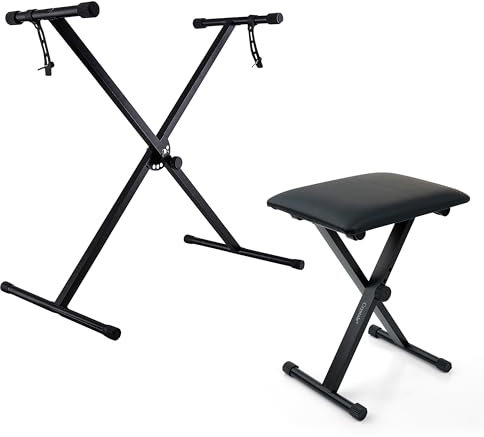 Crystals Foldable Electronic Keyboard Piano With Single/Double Braced X Frame Stand and Stool - Black