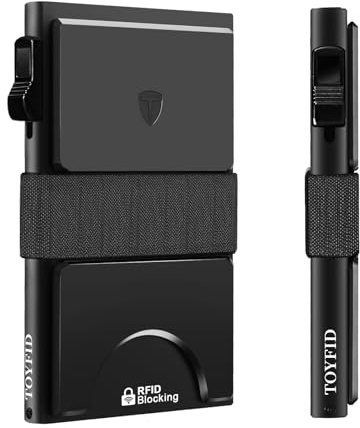 TOYFID Smal plånbok för män, metall, korthållare, minimalistisk pop-up, herrplånbok, RFID-blockerande, visitkort, med bakplatta och kontantband för snabb kortåtkomst