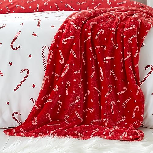 Catherine Lansfield jul polkagris fleece 130 x 170 cm filt överkast röd vit
