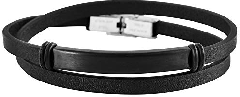 Brillibrum Design ID Echtleder Wickelarmband inklusive Wunschgravur Schmuck Armband Schwarz Lederarmband mit Gravur (Mit Gravur, Wickelarmband Modell 5)