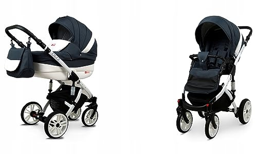 BabyLux® Carrito de Bebé Sistema de Viaje Set 2 en 1 - Lilly - incl. Capazo, Silla de Paseo - Cochecito - Bolso cambiador, Cubierta para la lluvia, Mosquitera, Portavasos etc.