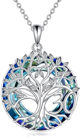 YFN Geschenke zum 60. Geburtstag für Frauen, Lebensbaum-Halskette aus Sterlingsilber mit blauem Kristall, Muttertag, Weihnachtsschmuck, Geschenke für Mutter und Ehefrau
