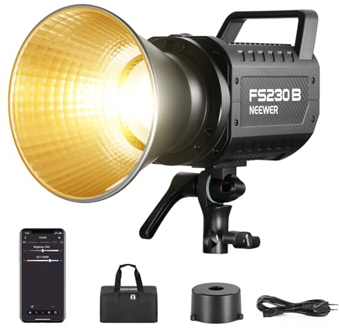 NEEWER FS230B LED Videoleuchte, Studiolicht mit 2,4G/APP Steuerung Videolicht 230W Bi Color COB, leise Dauerlicht mit 4 PWM Dimmarten, 110000Lux/m, 2700K–6500K, CRI 97+, 12 Szenen, Bowens Halterung