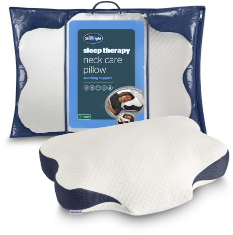 Silentnight Sleep Therapy Neck Pillow - Orthopaedic Support Pillow for Shoulder and Neck Pain Relief for Back Front Side Sleepers with Memory Foam Base, Air Mesh Sides and Adjustable Fill