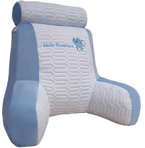 Leserücken mit Nackenkissen, Lesekissen Für Bett mit Armlehnen Und Taschen, Abnehmbarer Bezug, Ergonomisches Memory Foam Stuhl Bett Kissen Zum Liegen, Lesen, Gaming,Elephant-L