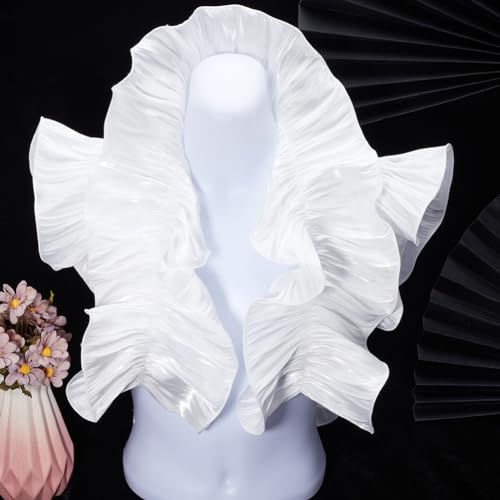 GORGECRAFT 3 Yards Retro-Chiffon-Bordüre Mit Doppelter Rüsche Plissiert 17 cm Breit Satin Geraffte Spitzenbordüre Stoffband Kantenbesatz Dekorative Applikation Für DIY-Kleid Kostüm Nähen Weiß