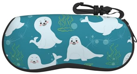 LZNJZ Tragbares weiches Brillenetui mit Karabiner Und Reißverschluss, Cartoon-Seetang-Siegel-Brillenetui für Damen und Herren, siehe abbildung, 17cm x 8cm