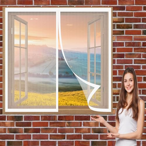 Fenetre Magnetique Rideau Moustiquaire 116 x 125 cm Rideau Porte Anti Insectes Sans Outil Installation Facile Porte Anti Insecte pour Les Types de Fenêtres, Blanc