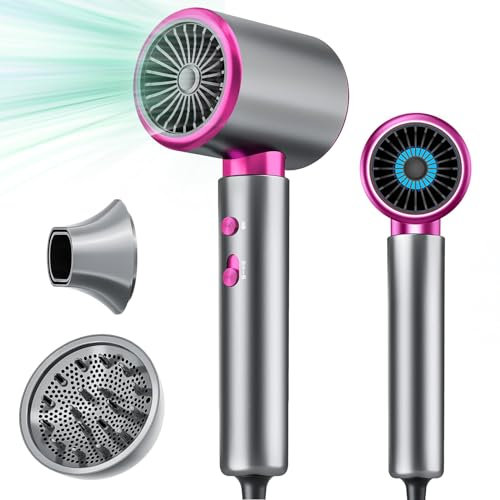 Asciugacapelli ionico professionale, asciugacapelli da 2400 W con pulsante caldo/freddo, 3 impostazioni di temperatura, diffusore incluso, adatto per parrucchieri professionali/domestici (Grigio)