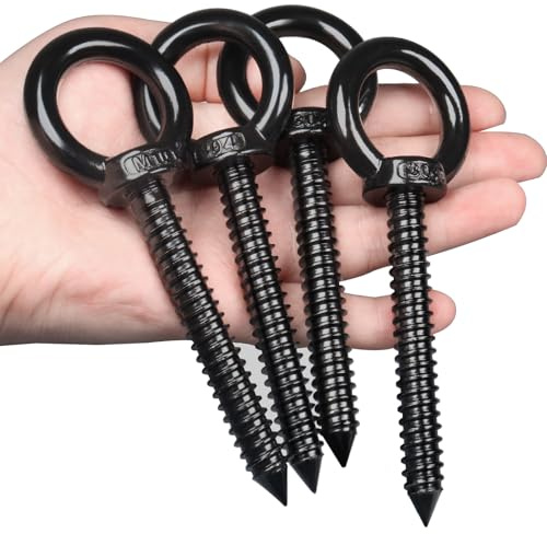 OHIYO Ringschraube M10, Ösenschraube Edelstahl M10 x 80mm 4Stk (schwarz) | Ringschraube Holzgewinde für Hängematten, Markisen，Hängesessel Schaukelstühle, schwere Anwendungen im Innen und Außenbereich