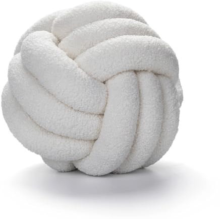 Aocase Knotenkugelkissen, Knotenkissen, Zimmer Deko, Geknotetes Ballkissen Handgewebte, Gewebtes, Geknotetes Kissen, Schlafzimmer Flechtkissen, Geknotetes Kissen für Sofa,Reis weiß,22cm