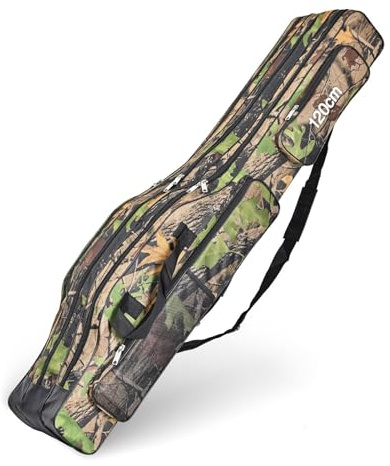 Srempeom 3 Layers Fishing Pole Bag,Portable 3 Layers Oxford Folding Rod Carry Case,Fishing Reel Tackle Storage Bag Case, Earthy Yellow 120cm/47.2inch