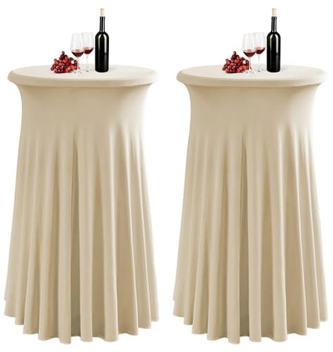 PRELGOSP Stehtisch Hussen Stretch, 80 X 110 cm Spandex Runder Cocktai Tischrock, Cocktail Stehtisch Tischdecke für Hochzeiten, Partys, Restaurants, Bankette,Champagne,2pcs