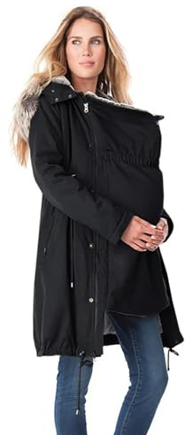 YIzdegg Umstandsjacke Winter Warm Baumwolljacke Mit Babyeinsatz Einstellbarer Kordelzug Tragejacke Vintage Umstandsmode Warm Winterjacke Fellkapuze Schwangerschaftsjacke Zipper Winddicht Outdoorjacke