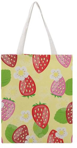 VYJLOO Niedliche Erdbeere Damen Shopper Canvas Handtasche Einkaufstasche Tragetasche Schultertasche Umhängetaschen 38×46cm