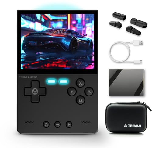 Trimui Brick - Consola de juegos de mano de 8.13 cm, visualización IPS 1024 x 768, 3000 mAh, sistema de código abierto Trimui-Brick con funda portátil y protector de visualización, color negro