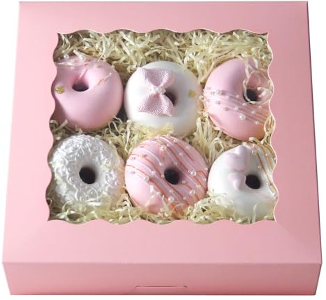 Gcardist Auto-pop Up Pink 20.3x20.3x6.4cm 24Pcs Cookie Box with Window Pastry Macaron Bakery Box For Packaging (8x8x2.5 inch)