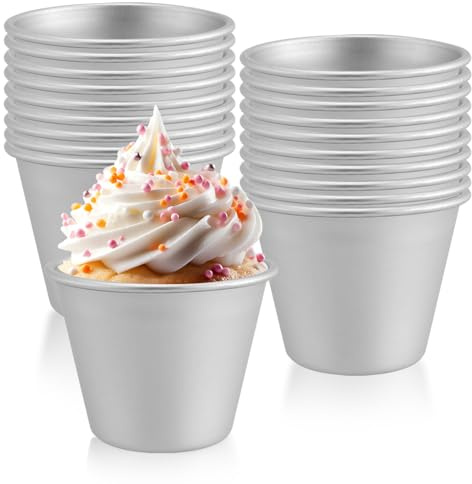 LOSYHU 20 Pcs Pudding Moulds, Dariole Moulds for Baking, 130ml Individual Pudding Basins Steam Pudding Pots, Mini Pudding Moulds Dariole Cups Basins for Baking