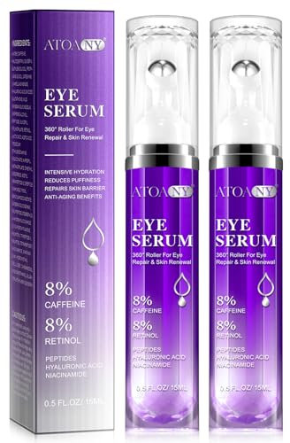 Sérum para el contorno de ojos con 8% de cafeína, para ojeras y bolsas, arrugas y líneas finas, anti-bolsas y corrector, ácido hialurónico puro y cafeína para mujeres y hombres (30ml 2Pack)