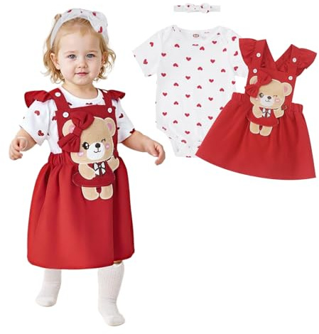 Asmea Ropa Bebe Recien Nacido Niña Osos Conjunto Bebe Recien Nacido Manga Corta Body con Volantes + Falda con Tirantes Regalo Bebe Recien Nacido Niña Ropa Bebe Niña 6-9 Meses