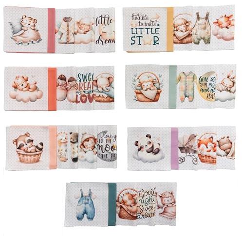 Lalikul Stoff beige/cremefarben, 100% Baumwolle, Fat Quarter, 42 verschiedene Motive, Fat Quarter, ideal für Steppdecken, Nähen, Decken, Spionage-Spiele für Kinder, 12,7 x 12,7 cm Quadrate.