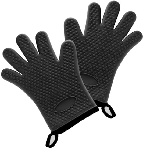 Premium Silicone Oven Mitts - Premium Non-Slip Design Kitchen Gloves with Non-Slip Grip Soft Cotton Lining Extra Long Protection for Baking, Grilling & Cooking (Black)