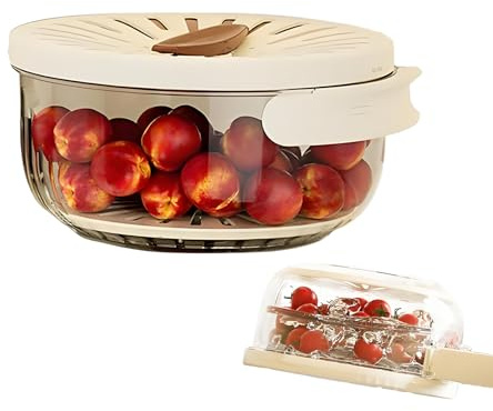 Fruit Sifter - Fine Mesh Sifter Cabbage for Vegetables and Fruit Bowls with Lid | Flush Fruit Basket Fruit Washing Sieve Food Right Sifter Insert with Folding Handle