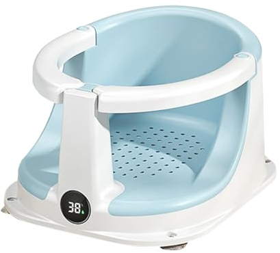 Badewannensitz Baby Ab 6 Monate | Rutschfester Badesitz Baby mit Temperatursensor | Faltbare Sicherer Tragbarer Badstuhl für Dusche oder Badewanne für Kleinkinder und Neugeborene