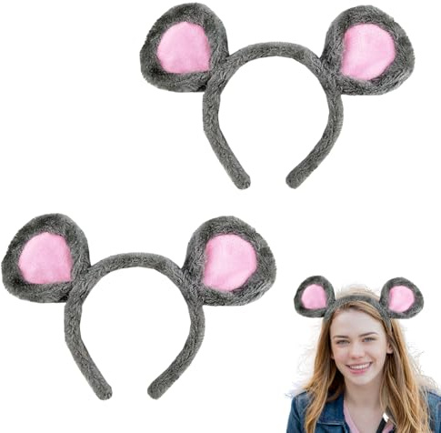 DmsGJyp 2 Pcs Soft Bear Ears Headbands, Plush Mouse Ears Hair Hoop, Mouse Animal Costume Headpiece for Washing Face Cartoon Animal Hairbands Halloween Costume