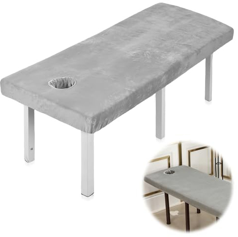 PRITOK Spanbezug für Massageliege: Kristallsamt Dick Waschbare Beauty Bettbezug mit Loch, Elastisches Massagetische Bezug ür Beauty Salon, Massage, Kosmetik Salon, Spa, Massageliege (190X80CM, Grau)